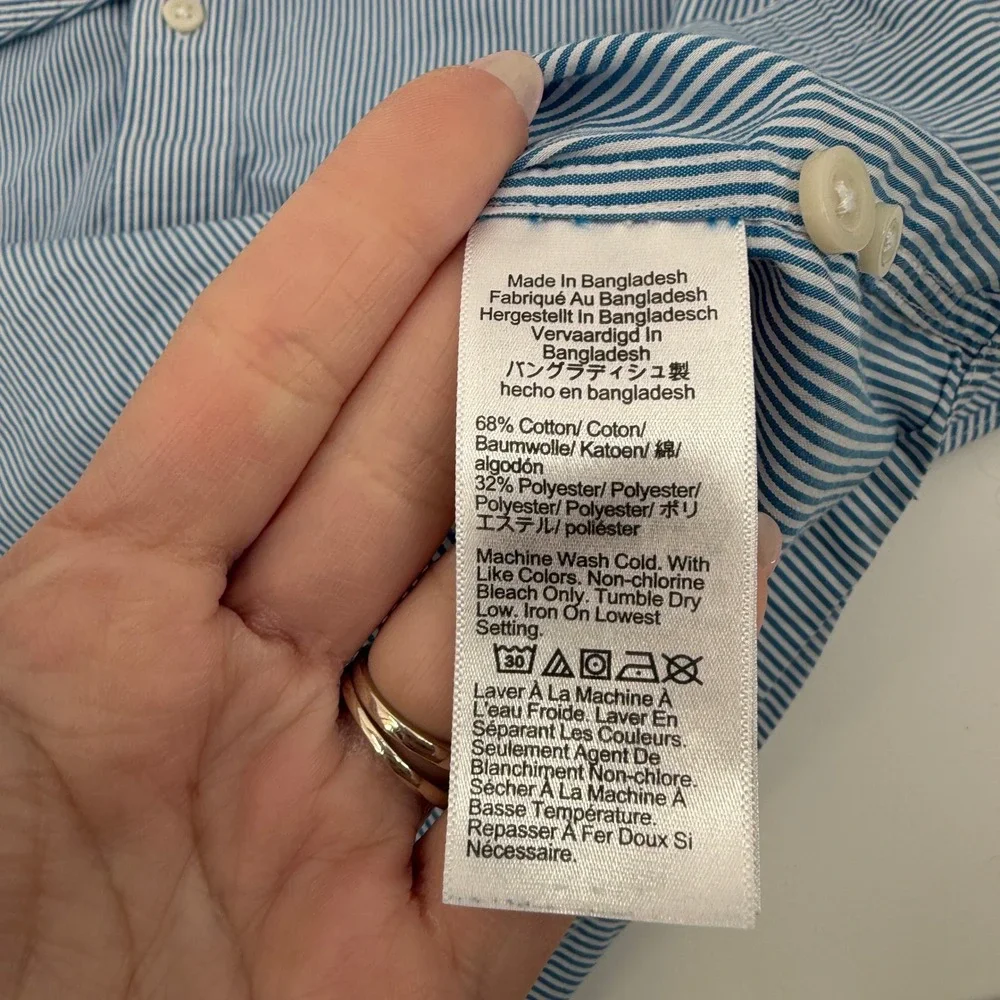 J Crew Mens Performance Slim Fit Blue White Striped Button‎ Down Shirt Small